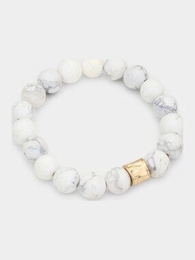 White Howlite Bracelet - Gemstone Beaded Stretch, Healing Crystal Boho Stack
